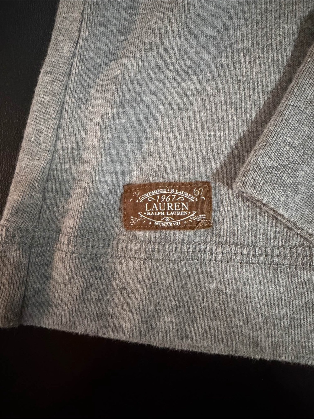 Ralph Lauren Light Gray Crewneck Sweater with Brown Elbow Patches - Picture 4 of 5
